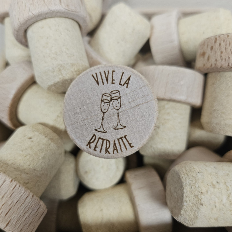 Bouchon de vin gravé "Vive la retraite?"