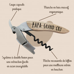 Tire-bouchons personnalisé "Papa grand cru" avec description