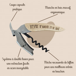 Tire-bouchons personnalisé "Vivre d'amour et de rosé"