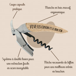 Tire-bouchons personnalisé "Vive les copains et le bon vin" avec description
